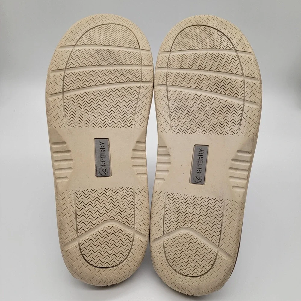 Sperry Thong Flip Flop Tan Leather/Gray Canvas Sandals 13M Model STS25231